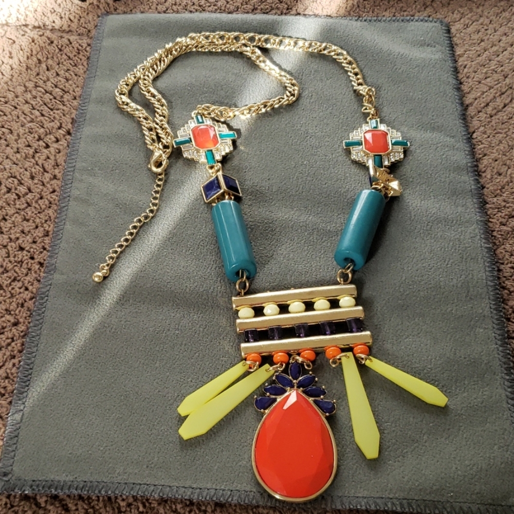Necklace; fashion, long, multicolor